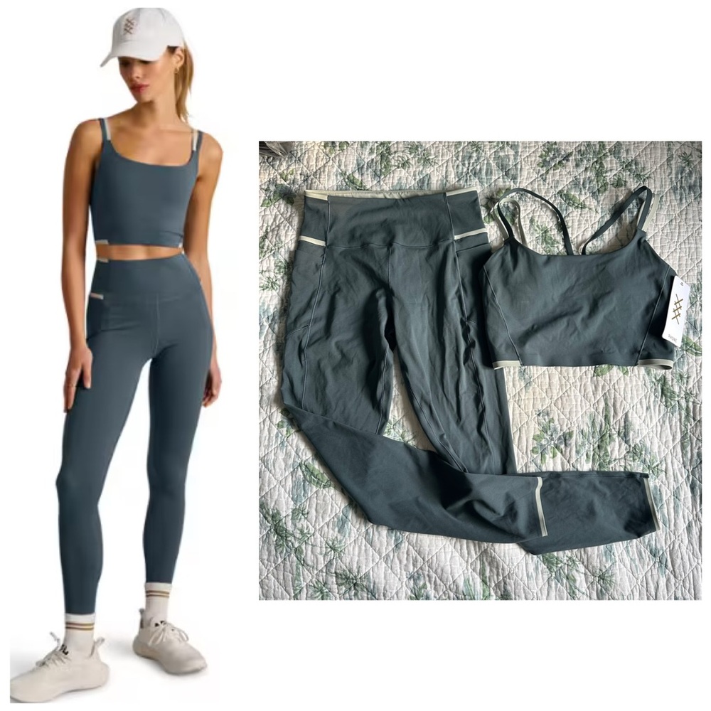 Rhone Instinct Contrast Longline Bra Leggings Blue Granite Set M